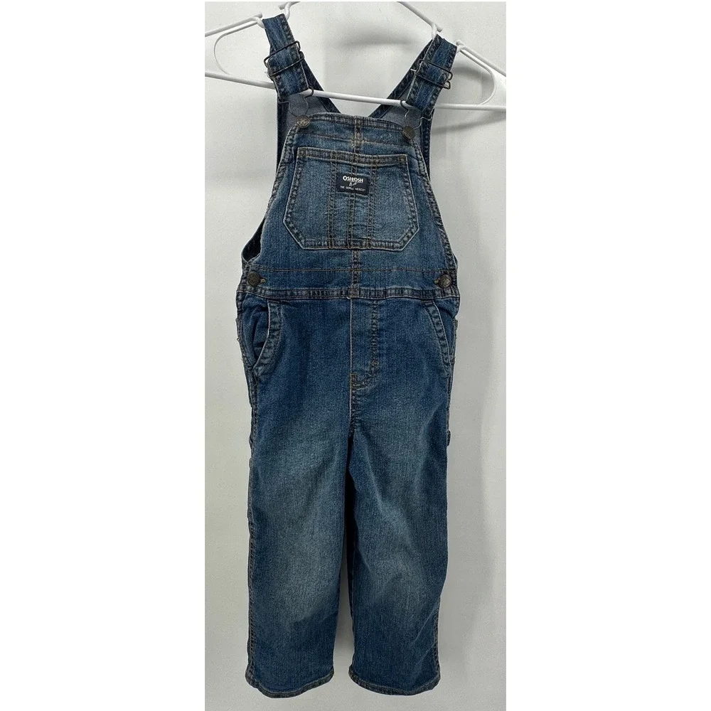 OshKosh Bgosh Toddler Boys Blue Denim Overalls Carpenter 4T Medium Wash Classic